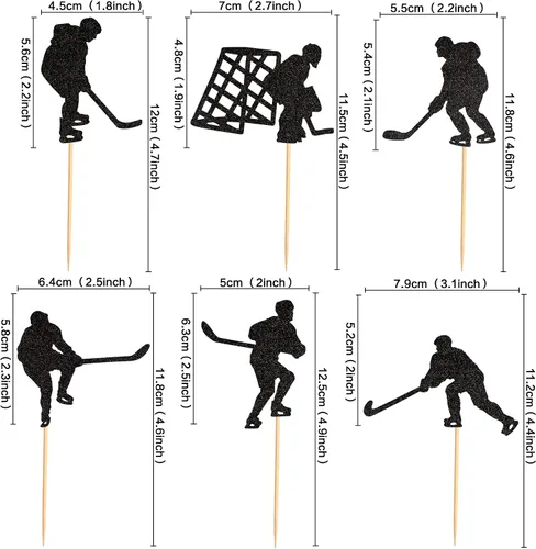Vista 2 de Ercadio Paquete de 24 adornos de hockey para cupcakes temáticos deportivos, decoraciones para jugadores de hockey, baby shower, suministros