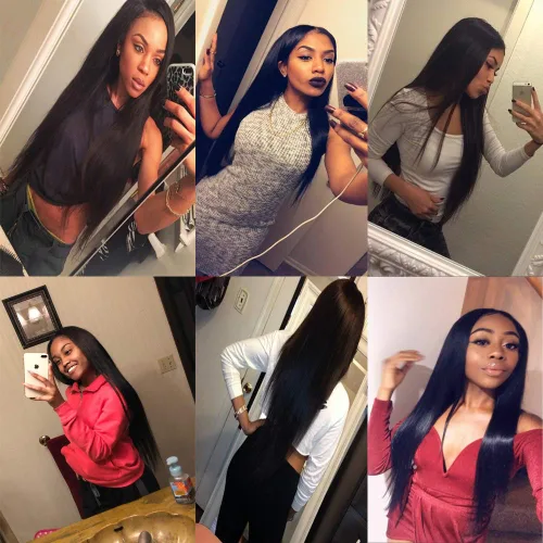 Vista 7 de Extensiones de cabello humano con cierre de encaje liso 4x4 HD, cierre de encaje de 8 pulgadas, cabello virgen brasileño sin procesar, frontal