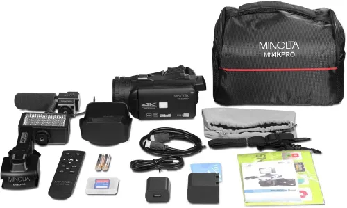 Vista 6 de Minolta MN4KPRO 4K60FPS UHD 64 MP Autofocus Pro Kit de videocámara con paquete WiFi con 2 tarjetas de memoria de 128 GB + trípode de cámara de 72