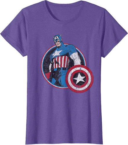 Vista 21 de Marvel Avengers Vintage Capitán América Comic Hero Retrato Camiseta Pequeña Negro