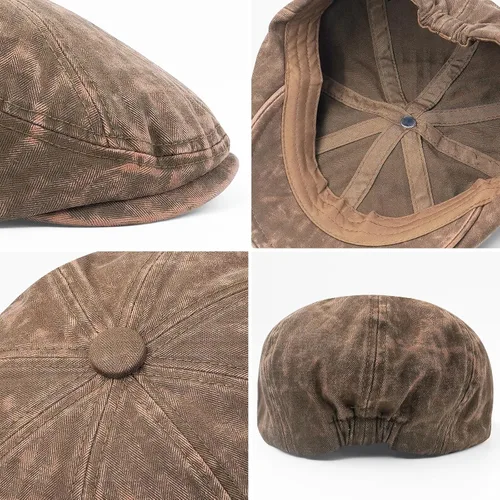 Vista 6 de Newsboy Flat Cap for Men Women, Adjustable Washed Cotton Hat #B36-café
