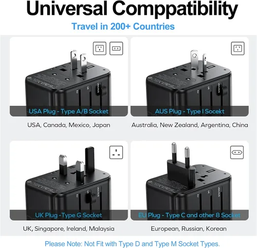 Vista 4 de JMFONE Adaptador de viaje universal con GaN 100W, adaptador de enchufe de corriente internacional de 5 puertos [4*USB C+1*USB A] y múltiples tomas