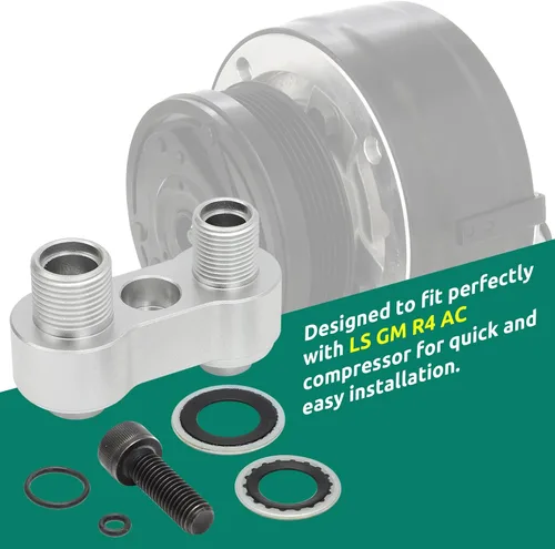 Vista 2 de Motoparty Adaptador de compresor de CA para LS GM R4 Fitting - #8 3/4-16#10 7/8-14 Va recto a 2 accesorios de línea masculinos del A/C, adaptador