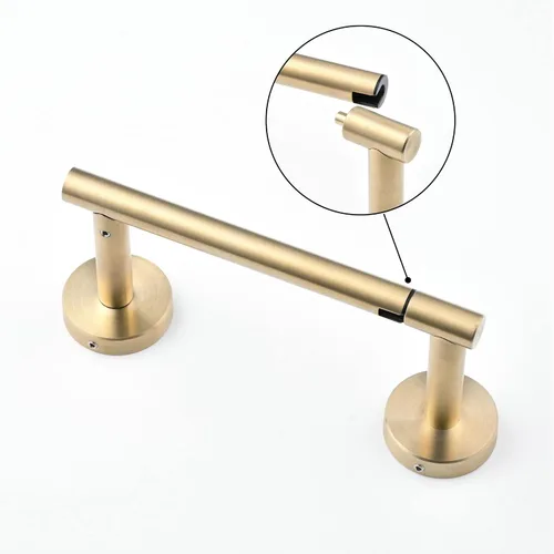 Vista 6 de Soporte de papel higiénico dorado cepillado para baño, soporte de rollo de papel higiénico giratorio de doble poste, soporte de TP desmontable
