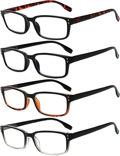 Vista 18 de Kerecsen Paquete de 4 Gafas de Lectura para Hombres y Mujeres con Bisagras de Resorte, Anteojos de Lectura Rectangulares Negros Ligeros