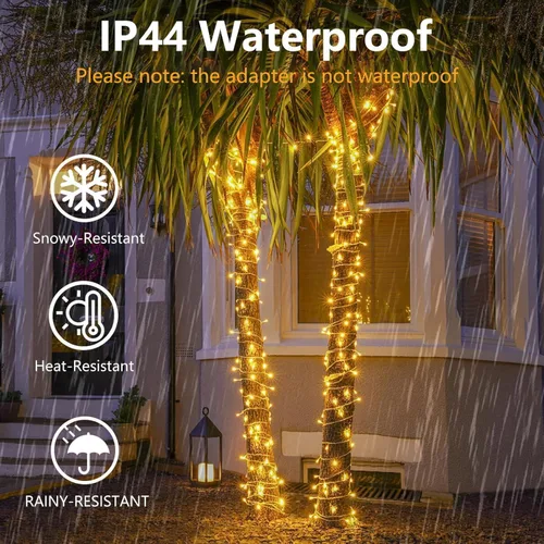 Vista 4 de Guirnalda de luces de Navidad de 66 pies y 200 luces LED para exteriores e interiores, luces decorativas extensibles e impermeables con cable