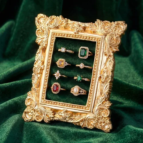 Vista 20 de Liliaafar Vintage Ring Holder Rectangle Black Ring Wedding Display Suede Jewelry Box Stand Frame Earring Tray Anniversary Engagement Baroque