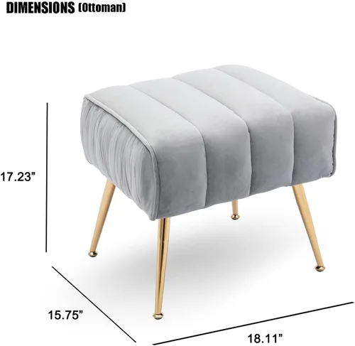 Vista 9 de Silla decorativa de terciopelo con otomana, moderna silla de barril y otomana para sala de estar y dormitorio, acabado dorado, gris