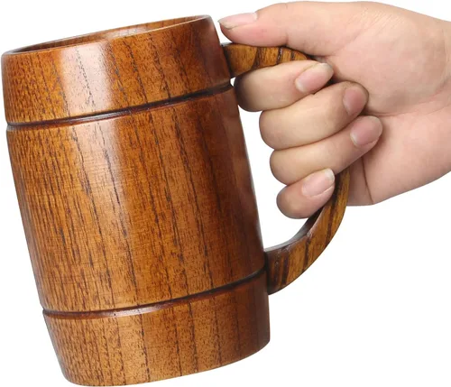 Vista 7 de Taza grande de cerveza de madera de 18 onzas, regalo para hombres y mujeres, taza vikinga vintage grande, rústica y fresca, jarra, hecha a mano