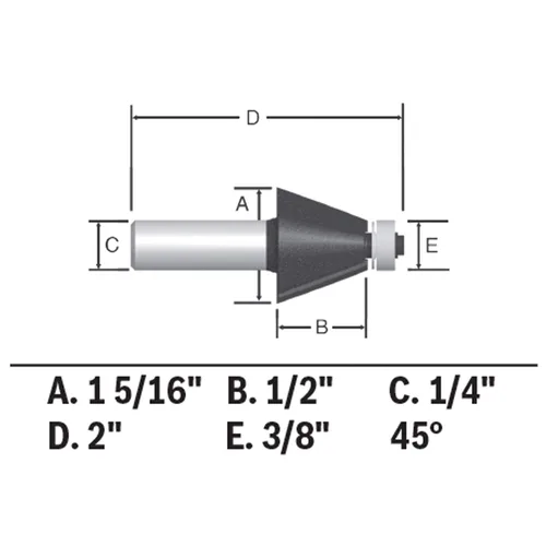 Vista 3 de BOSCH 85298MC Broca de enrutador de chaflán con punta de carburo de 1-5/16 pulgadas x 45°