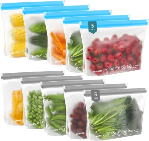 Vista 9 de IDEATECH Paquete de 12 bolsas de almacenamiento de alimentos aptas para lavavajillas, bolsas de congelador sin BPA, bolsas reutilizables