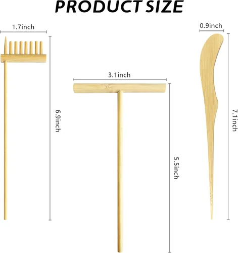Vista 4 de Artcome Mini mesa Zen Sand Garden Rake Tool Set – con rastrillos, cepillo de arena, cuchara, tubo de bambú, meditación, arena, herramientas