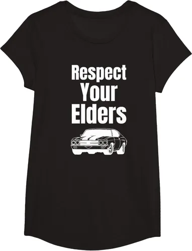 Vista 3 de Divertido regalo de auto para chicos – Respect Your Elders Classic Muscle Car Camiseta, Negro, S