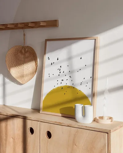Vista 5 de HAUS AND HUES Póster artístico de sol, arte nórdico para pared, decoración de pared con sol amarillo, impresión de arte moderno de mediados