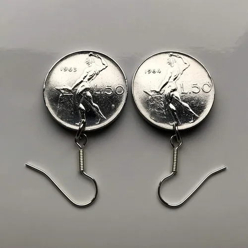 Vista 4 de Italia 50 Lire moneda pendientes pendientes italiana joyería laureado Roma Milán Florencia Venecia Verona Génova Perugia Palermo Bolonia Torino