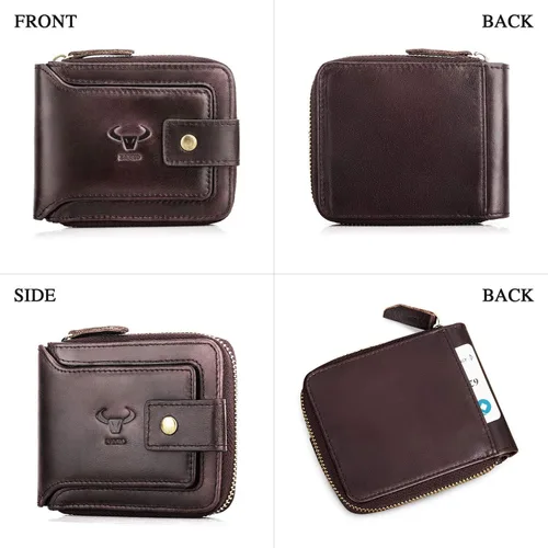 Vista 3 de BAIGIO Billetera de cuero genuino con cremallera alrededor de RFID bloqueo billetera plegable vintage multi tarjetero monedero, Café oscuro, Cartera