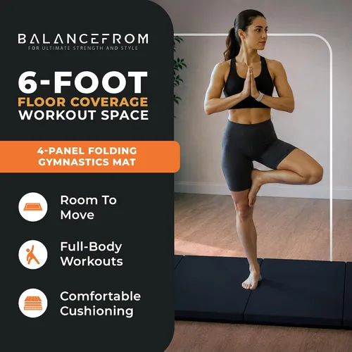 Vista 2 de BalanceFrom 6x4 Feet 4-Panel Folding Gymnastics Mat – 2-Inch Thick Pad with Vinyl Surface and Carrying Handles for Tumbling, Yoga, Pilates, Home