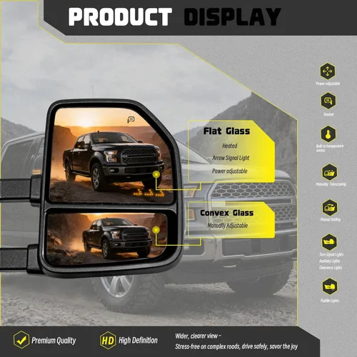 Vista 5 de Juego de espejos de remolque compatibles con Ford F250, F350, F450 y F550, modelos 1999 a 2016, espejos laterales de remolque para camiones Super