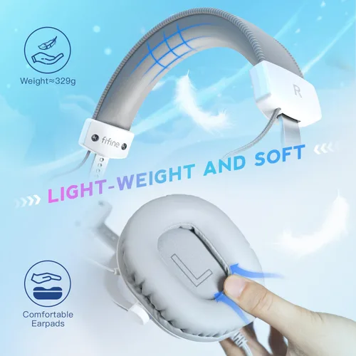 Vista 4 de FIFINE Auriculares USB para juegos de PC con conector de audio de 3.5mm, micrófono desmontable, sonido envolvente 7.1, control de volumen