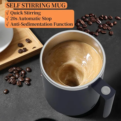 Vista 5 de Taza de café autoagitable, taza mezcladora eléctrica de 12.2 onzas con agitador magnético y antisedimentación, taza de viaje recargable para café