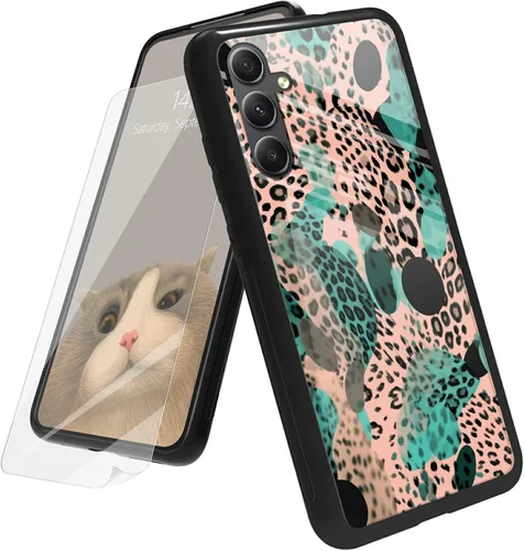 Vista 108 de Funda para Samsung Galaxy A12 5G con protector de pantalla, parte trasera de vidrio templado + TPU de silicona suave que absorbe los golpes