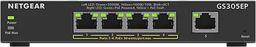 Vista 7 de NETGEAR Switch PoE Gigabit Ethernet Easy Smart Managed Essentials de 5 puertos (GS305EP) - con 4 x PoE+ @ 63W, para montaje en escritorio o en pared