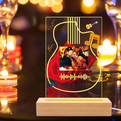 Vista 6 de Placa de arte musical personalizada con luz nocturna escaneable, cubierta de álbum de fotos, lámpara LED, regalo personalizado para el día