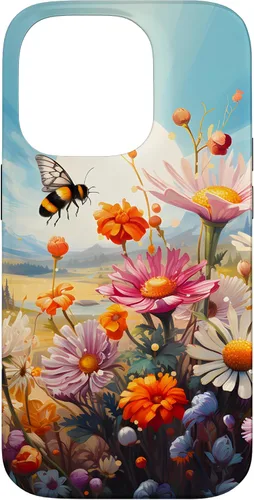Vista 16 de Funda para iPhone 13 Pro Lively Bee en Sunny Meadow of Wildflowers