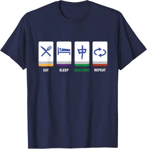 Vista 18 de Camiseta Mahjong Lover Eat Sleep Mahjong Tiles, Negro, S