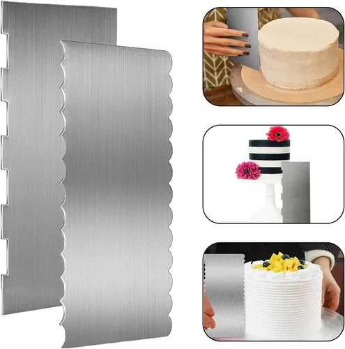 Vista 3 de 2 piezas de raspador de pasteles de acero inoxidable, 9 pulgadas, rascador grande más suave para tartas, contorno de doble cara, herramienta