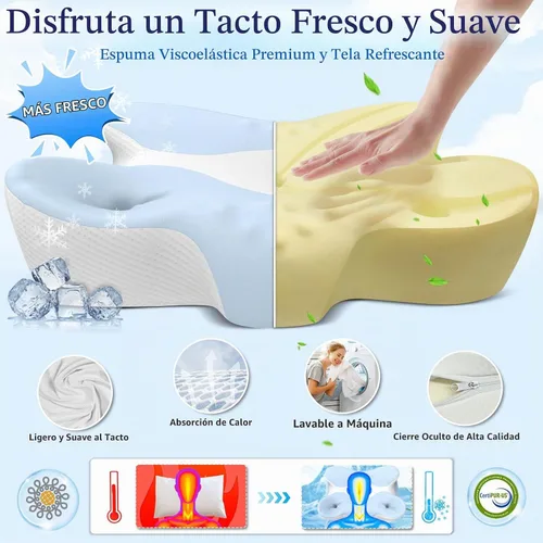 Vista 3 de Almohada cervical de espuma viscoelástica para aliviar el dolor de cuello, almohada ergonómica de contorno para dormir de lado, espalda y estómago