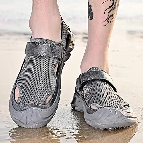 Vista 5 de LZDZN Sandalias Zapatos para hombre Zapatillas de verano Sandalias de cuero transpirable al aire libre Casual Playa Flip Flops Hombre Deporte Punta