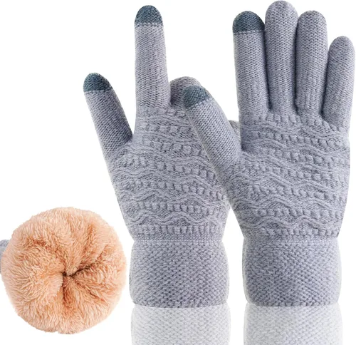 Vista 32 de Guantes de invierno cálidos para pantalla táctil para mujer, guantes térmicos de punto de lana con forro polar para clima frío