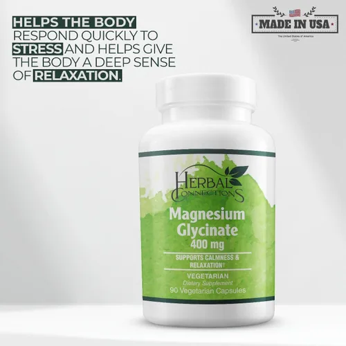 Vista 4 de Herbal Connections Glicinato de magnesio - Suplemento para apoyar el alivio del estrés, el sueño, la salud del corazón, los nervios, los músculos