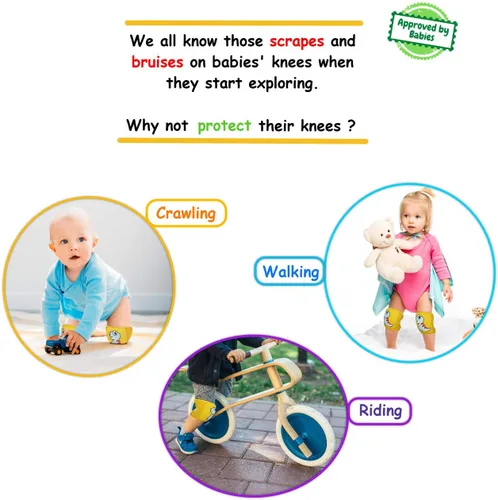 Vista 7 de Rodilleras de bebé para gatear (3 pares), rodilleras ajustables para bebés/niños pequeños, almohadillas protectoras para gatear, Azul, Amarillo