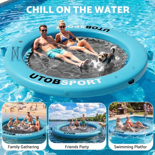 Vista 2 de UTOBSPORT Hamaca de Agua Inflable Muelle Flotante 8x8 PIES Isla Flotante Balsa de Agua para Lago Barco Piscina Océano Adultos Niños Perros