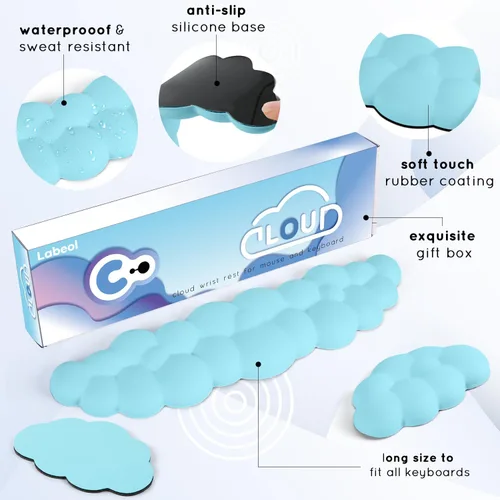 Vista 7 de Reposamuñecas Cloud para teclado y mouse de computadora - Soporte ergonómico de espuma viscoelástica con base antideslizante - Soporte extendido