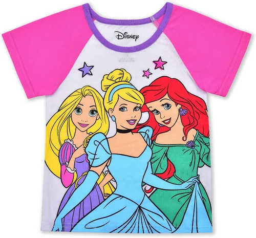 Vista 2 de Disney Juego de 2 camisetas de manga corta y pantalones cortos de princesa para niñas