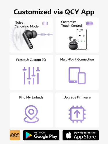 Vista 14 de QCY MeloBuds N70 Auriculares inalámbricos híbridos adaptativos con cancelación activa de ruido, Bluetooth 6.0 con 6 micrófonos para llamadas claras