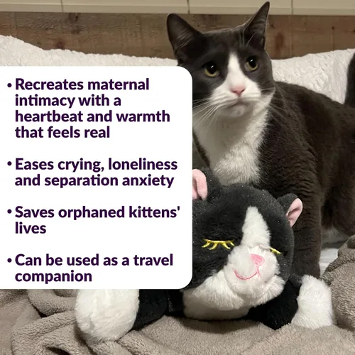 Vista 3 de Snuggle Kitty - Juguete para gatos con pulso y calor de sensación real, ayuda calmante para dormir para la ansiedad de los gatos, nuevos artículos