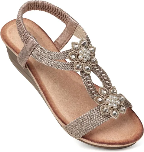 Vista 7 de SHIBEVER Womens Wedge Sandals Dressy: Comfortable Low Heels Sandals Summer 2702-negro