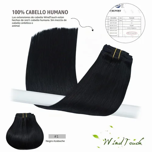 Vista 5 de WindTouch - Extensiones de cabello humano liso con pinzas, color negro azabache, 2.47 onzas, N.° 1, 12 pulgadas, 7