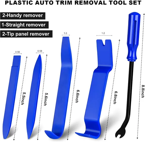 Vista 7 de Kit de 5 herramientas de extracción de adornos de automóvil, herramienta de palanca de extracción automática de clips para panel de tablero de Azul
