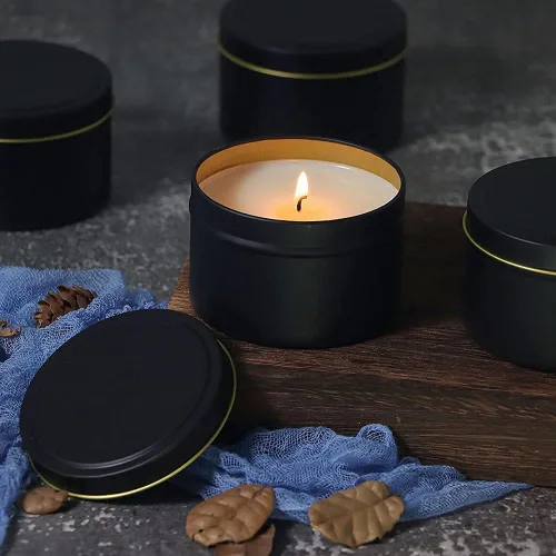 Vista 4 de SONVIIBOX 24 latas de velas negras de 4 onzas, frascos de velas, recipientes de velas a granel para fabricación de velas, tarros de almacenamiento