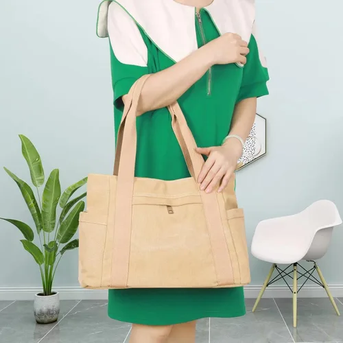 Vista 7 de Bolso de mano, bolso de hombro Mulititi, bolsillos de lona, bolso de vacaciones con cremallera, bolso de trabajo, regalos para mujer