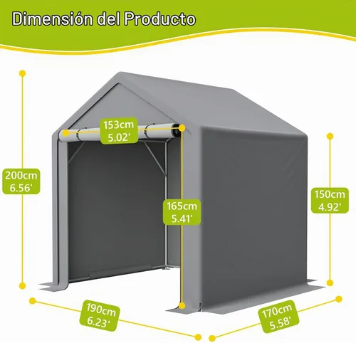 Vista 2 de Tienda de campaña de almacenamiento de 6 x 6 pies con puertas enrollables, cobertizo de refugio portátil al aire libre, carpa de garaje, cochera