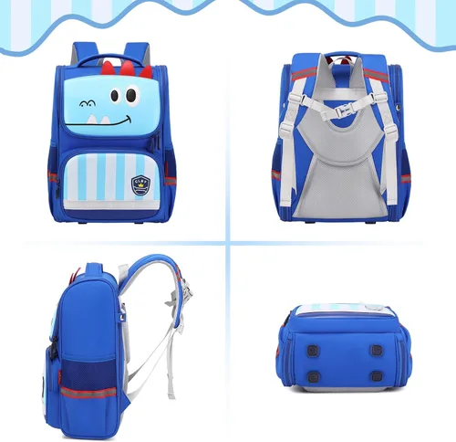 Vista 8 de Mochila para niños, mochila escolar abierta para niños y niñas para escuela primaria y primaria, mochila escolar de dibujos animados, Dinosaurio