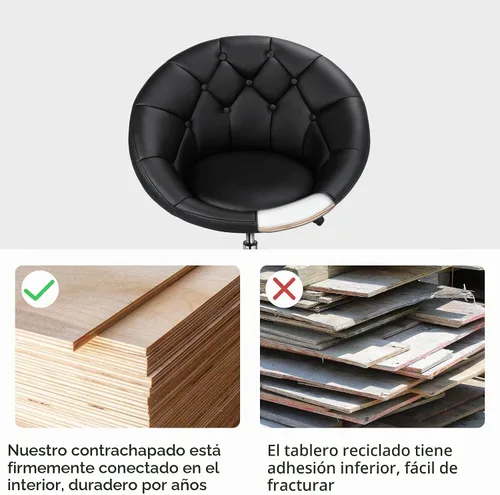 Vista 7 de Yaheetech Silla contemporánea con respaldo tapizado redondo, altura ajustable, giratoria, moderna, para tocador, negra Negro