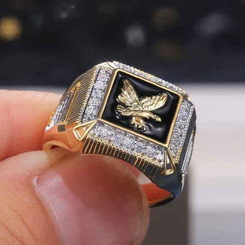 Vista 2 de Gixaxak Anillo de oro de moda con circonita cúbica, tótem punk retro, hecho a mano, hipoalergénico, hip hop, banda gótica, punk, vikingo, nórdico