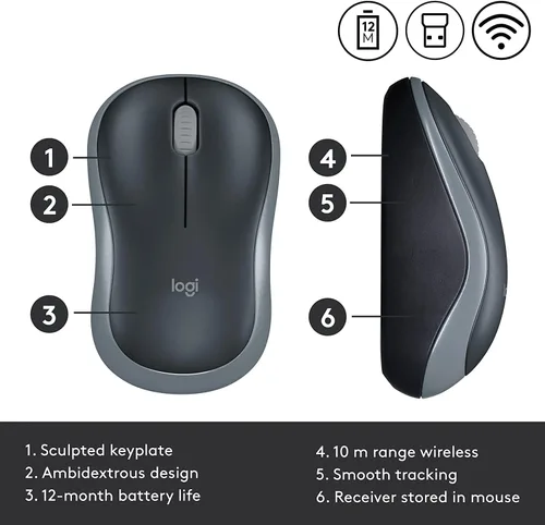 Vista 6 de Logitech Ratón inalámbrico M185 (Swift Grey)